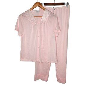 Vintage Vassarette Lightweight Satin Medium Pink Sleepwear Set Made in USA